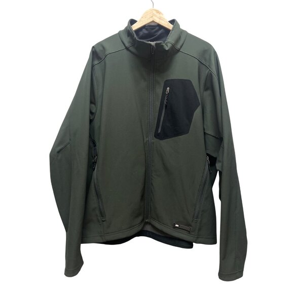 REI Green and Black Full Zip Softshell Outdoor Jacket - Picture 2 of 7
